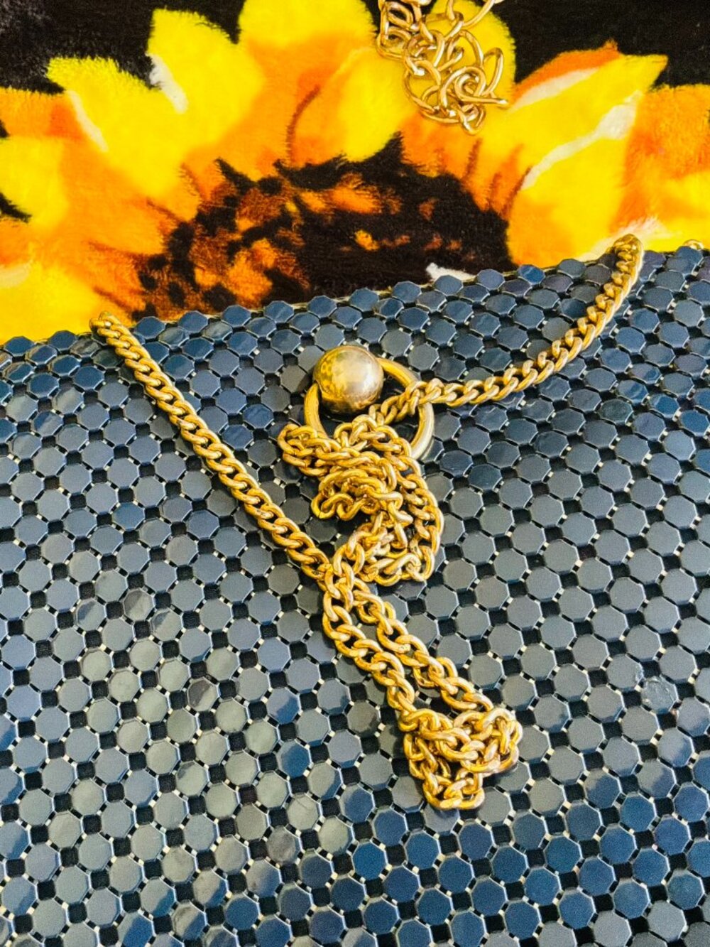 New Blue metallic evening bag with Chain strap